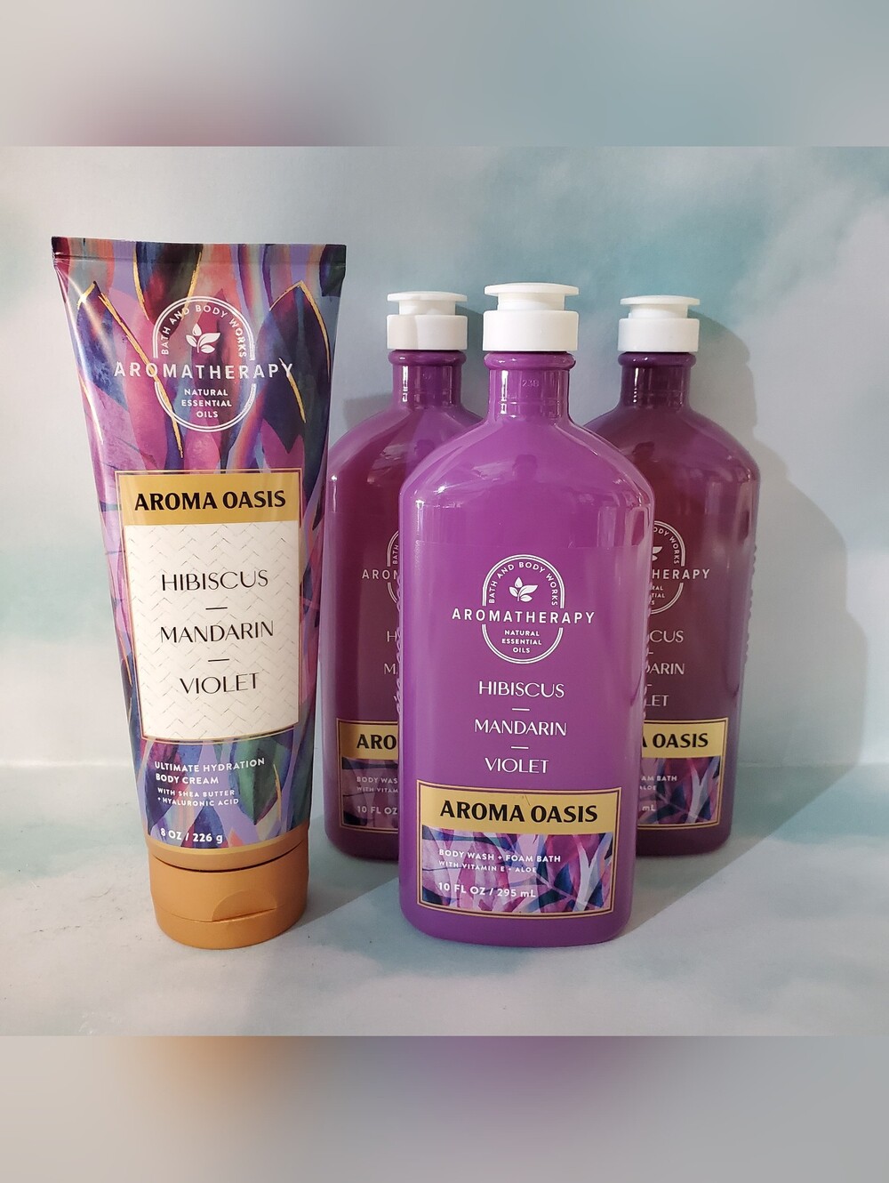 Hibiscus Mandarin Violet Aroma Oasis Aromatherapy Body Wash + Body Cream Bundle